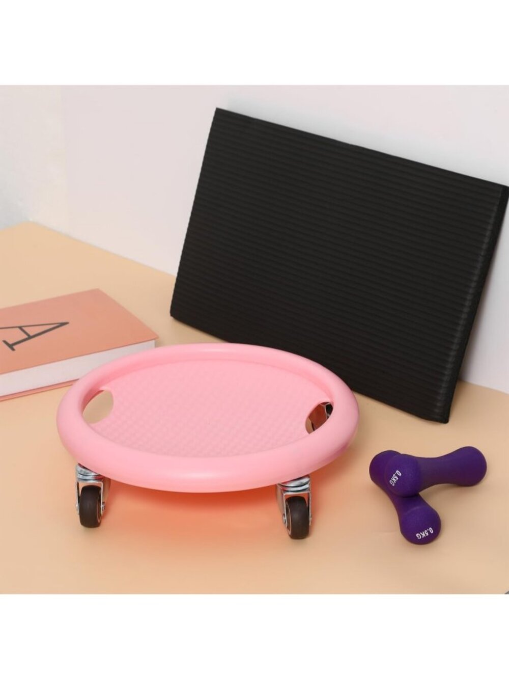 4 Wheel Ab Roller Disc Multi Directional Core Fitness Trainer Pink Knee Mat - Picture 3 of 7